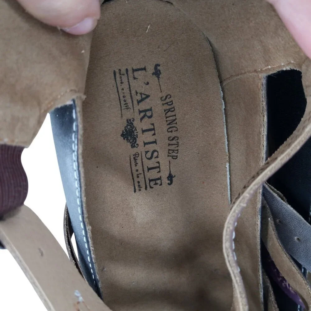 L'Artiste Yulianna Mary Jane Wedge Leather Comfort Shoes Size 38 US 7.5-8 Purple
